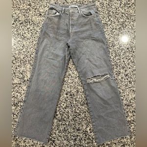 Zara Ripped Straight Leg High Rise Jeans